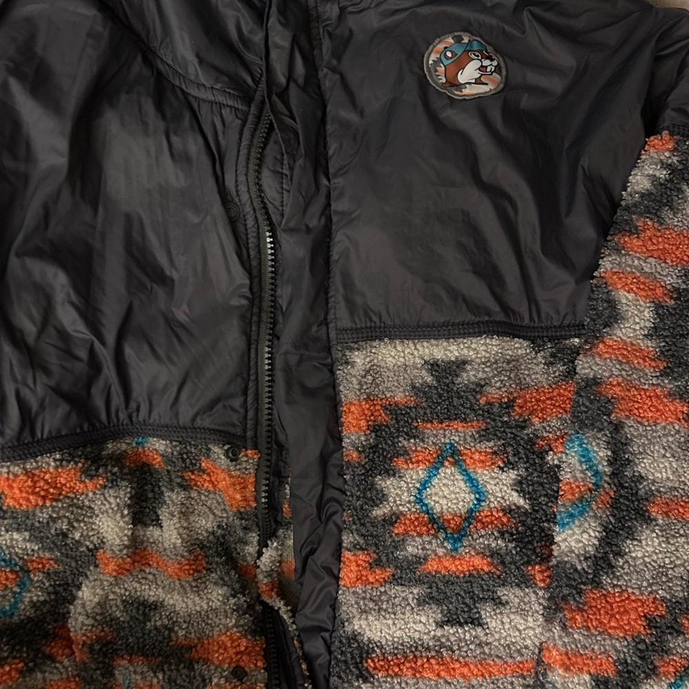 Black Nylon & Patterned Sherpa Jacket with Patch from bucees